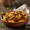 High protein meat tortellini in meat sauce